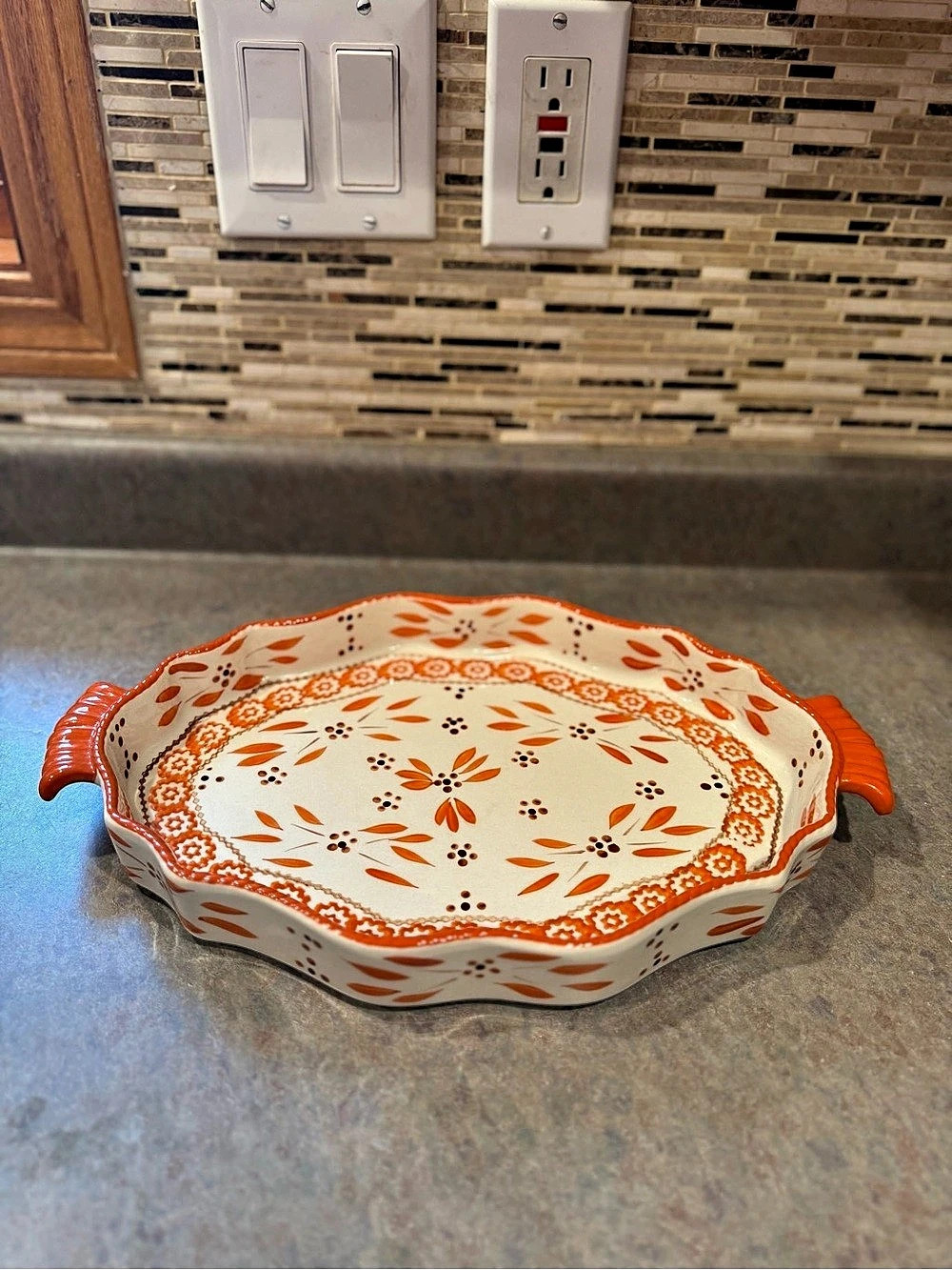 Temp-tations by Tara 13" shallow pan/ Serving Tray Orange